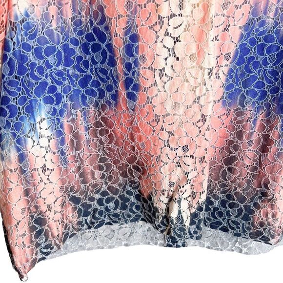 MSGM Floral Lace Blue, Pink & Off-White Tie Dye Short Sleeve Boxy Tee Size L - Picture 4 of 8